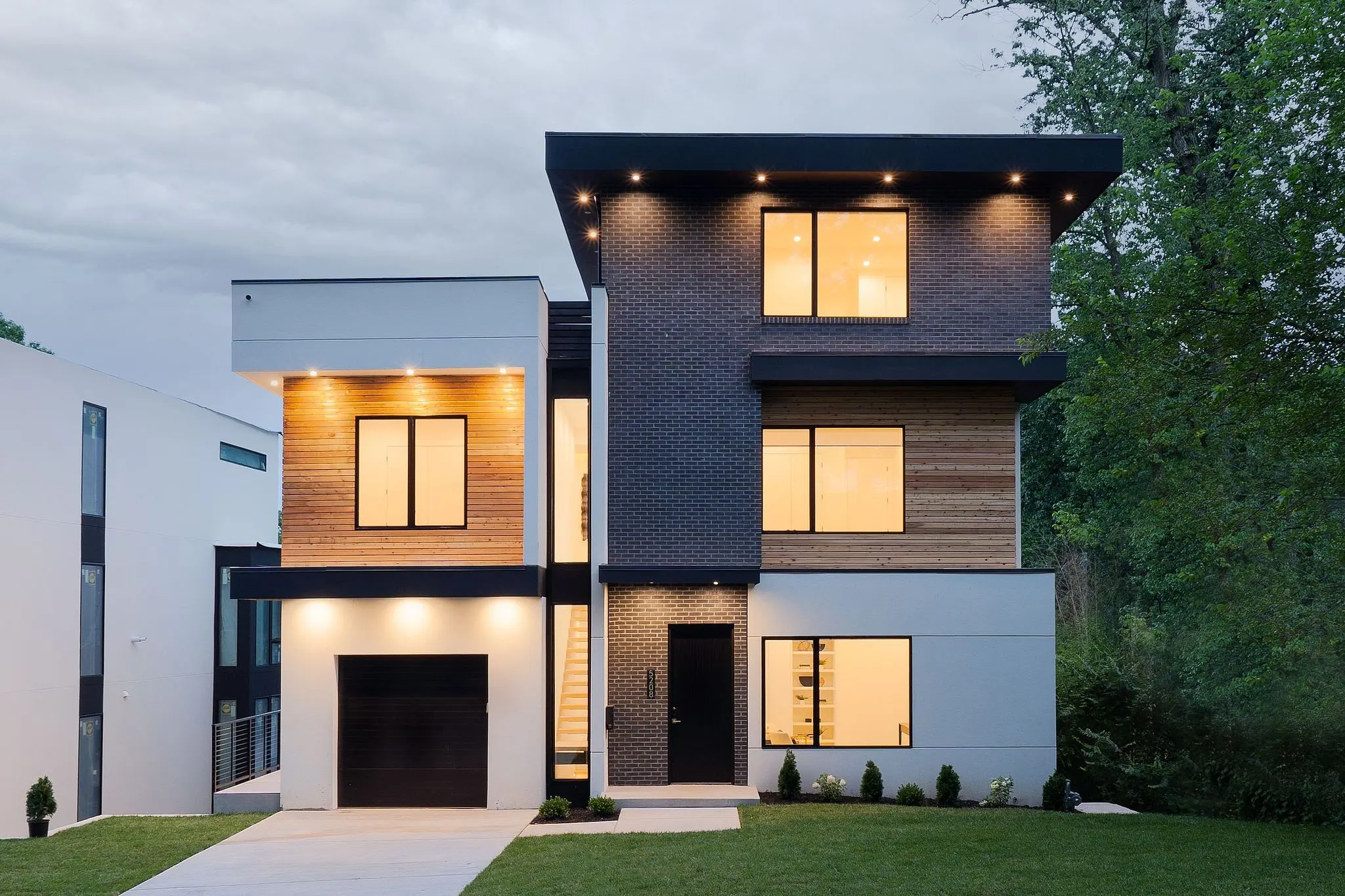 Twilight exterior of the 208 Danbury residence
